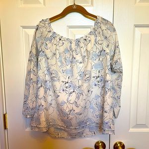 Sanctuary Womens Blue Floral Long Sleeve Scoop Neck or Off Shoulder Blouse